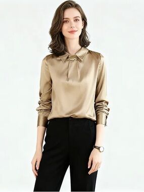 Elegant Solid Color 100% Silk Shirt for Women M CN2 MSRP $139